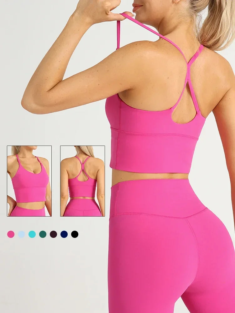 Solid Colour Cross Back Y Shape Sports Bra
