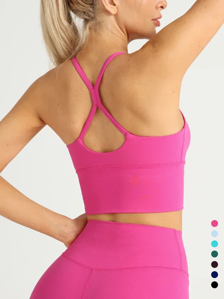 Solid Colour Cross Back Y Shape Sports Bra