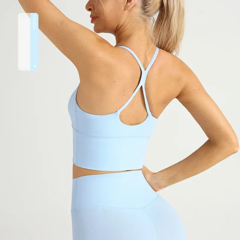 Solid Colour Cross Back Y Shape Sports Bra