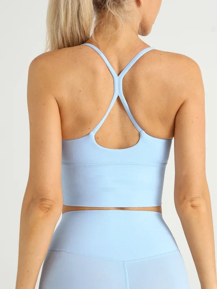Solid Colour Cross Back Y Shape Sports Bra