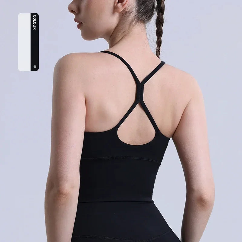 Solid Colour Cross Back Y Shape Sports Bra
