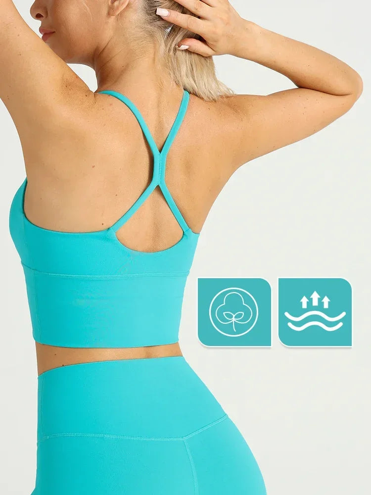 Solid Colour Cross Back Y Shape Sports Bra
