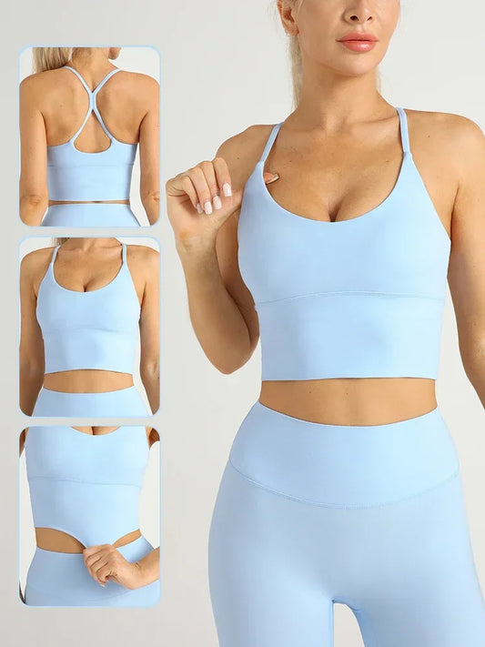 Solid Colour Cross Back Y Shape Sports Bra